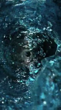 Detaylı Su Dalgalarının Süper Yavaş Hareketi. High Speed Cinema Camera 'da çekildi, 1000 fps. Su Tüneli 'nin dokusu, yukarıdan çekilmiş. Dikey Görünüm Oranı.