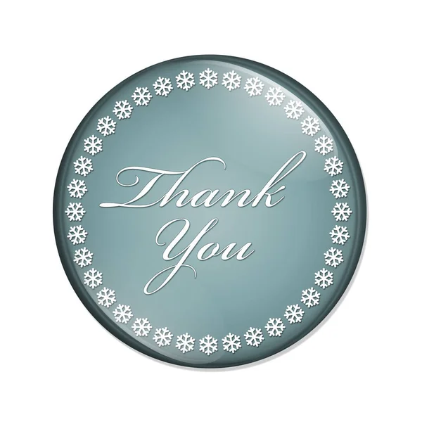 Botão Agradecimento Botão Azul Com Flocos Neve Com Palavras Obrigado — Fotografia de Stock