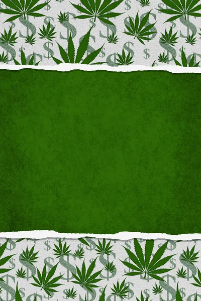 Weed Dollar Sign Border Cannabis Verde Branco Com Espaço Cópia — Fotografia de Stock