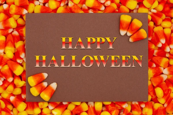Feliz Cartão Felicitações Halloween Com Laranja Milho Doce Amarelo — Fotografia de Stock