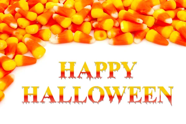 Gelukkige Halloween Begroeting Met Oranje Gele Snoep Maïs — Stockfoto