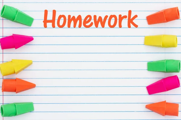 Homework Message Notebook Ruled Paper Eraser Copy Space Your Message — Stock Photo, Image