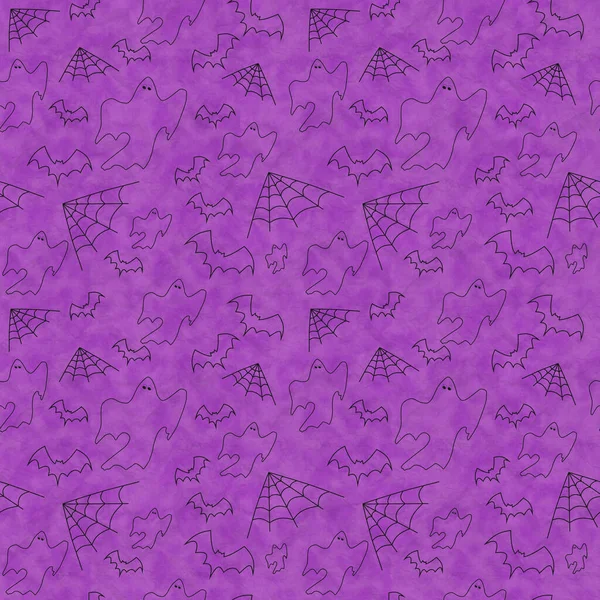 Purple Black Ghosts Bats Spider Webs Seamless Background Repeats Your — Stock Photo, Image
