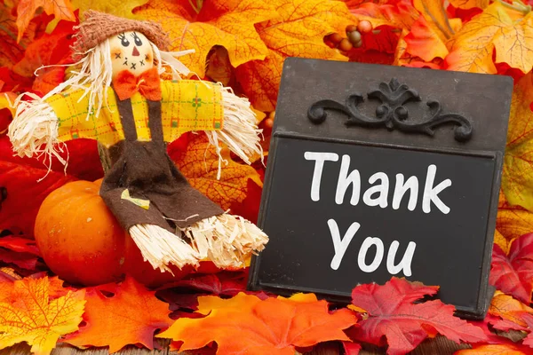 Obrigado Mensagem Quadro Com Folhas Outono Espantalho — Fotografia de Stock