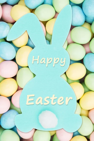 Ευτυχισμένο Πάσχα Ευχετήρια Κάρτα Πασχαλινό Λαγουδάκι Και Παστέλ Αυγά — Φωτογραφία Αρχείου