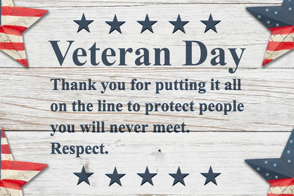 Veterans Day Thank You sign with retro red, white and blue US flag stars