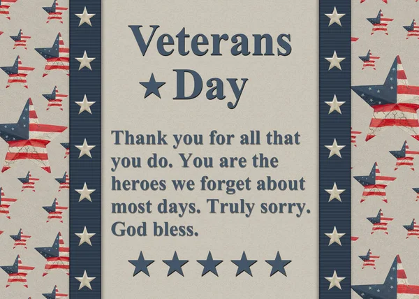 Veterans Day Thank You sign with retro red, white and blue US flag stars