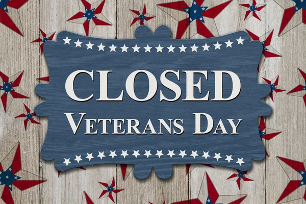 Stängt Veterans Day Skylt Med Röda Vita Och Blå Amerikanska — Stockfoto