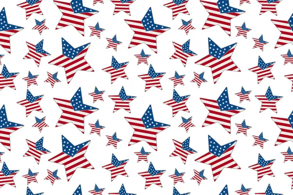 あなたの米国や愛国的なメッセージのために繰り返されるシームレスな背景に赤 青の米国の旗の星 — ストック写真