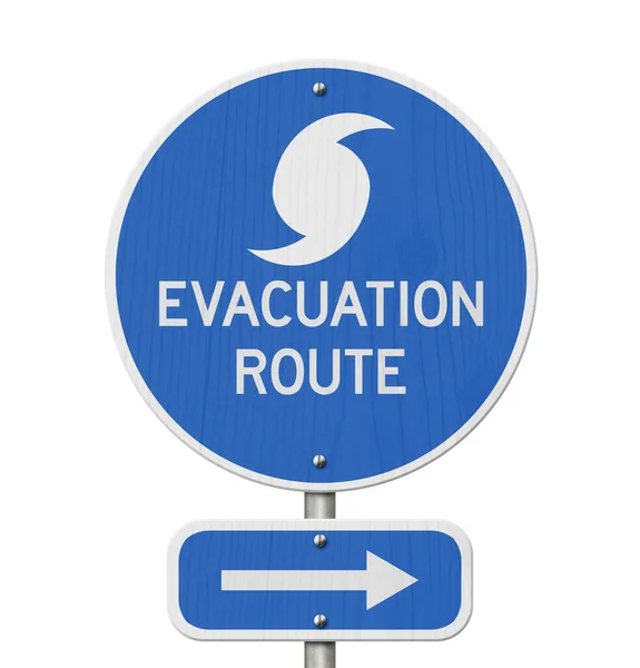 Evakuierungsroute Blaues Schild Straßenschild Isoliert Auf Weiß Für Hurrikane — Stockfoto