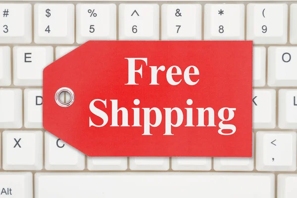 Free Shipping Message Red Gift Tag Keyboard — Stock Photo, Image