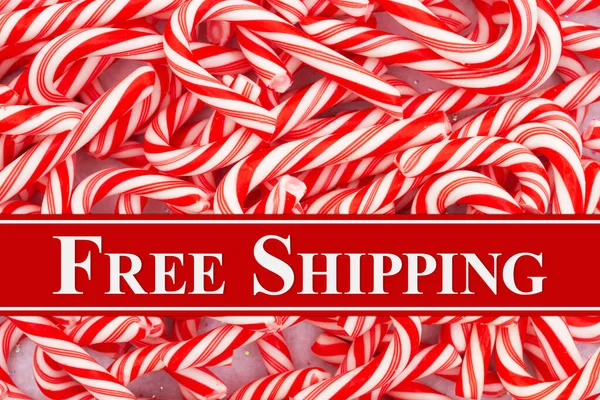 Free Shipping Message Christmas Candy Cane Your Holiday Shopping Message — Stock Photo, Image