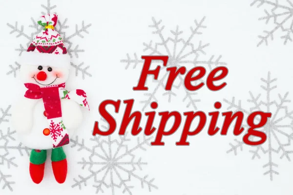 Free Holiday Shipping Message Winter Snowman Snowflakes — Stock Photo, Image