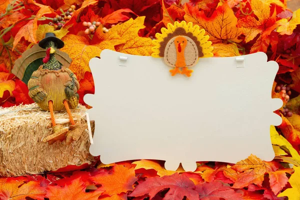 Prázdný Nápis Krocanem Balíku Sena Podzimní Listí Pro Vaši Podzimní — Stock fotografie