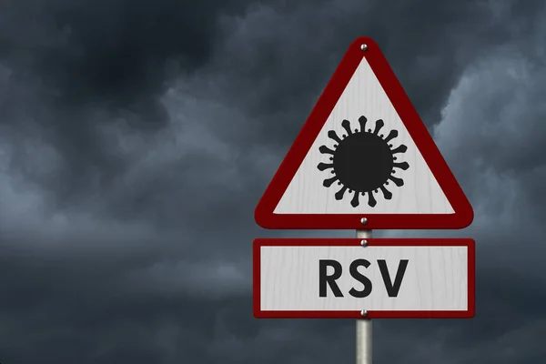 Rsv注意健康メッセージのための嵐の空と赤い警告道路標識 — ストック写真