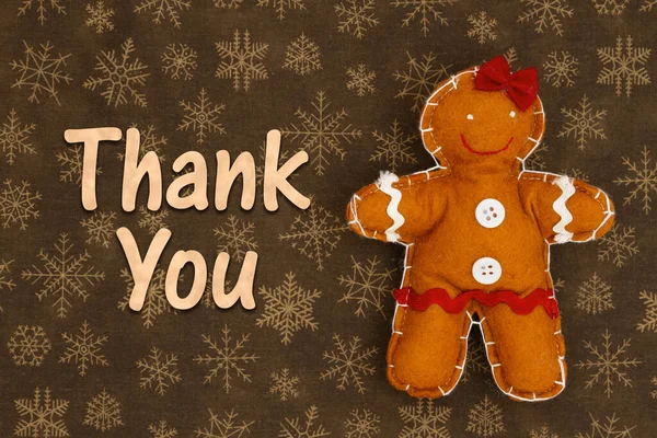 Σας Ευχαριστούμε Μήνυμα Gingerbread Άνθρωπος Και Νιφάδες Χιονιού Για Τις — Φωτογραφία Αρχείου