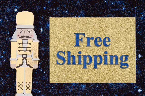 Free Shipping Message Gold Greeting Card Nutcracker Stars — Stock Photo, Image