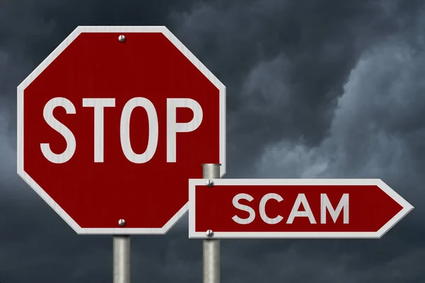 Stop Átverés Piros Útjelző Viharos Figyelembe Csalás Csalás Üzenet — Stock Fotó