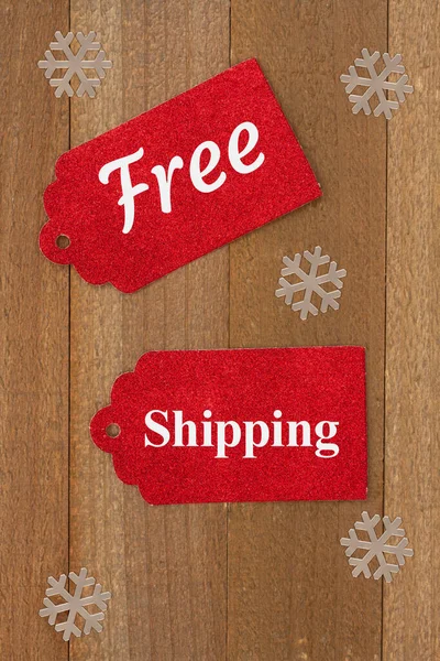 Бесплатная Доставка Сообщение Красный Тег Подарка Снежинками Вашего Праздничного Торгового — стоковое фото