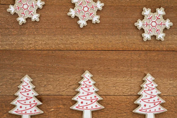 Wood Snowflakes Trees Weathered Wood Holiday Background Your Winter Seasonal — Stock Photo, Image