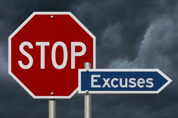 Stop Excusa Señal Tráfico Roja Con Cielo Tormentoso Para Toma —  Fotos de Stock