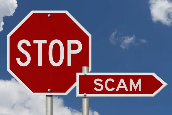 Stop Átverés Piros Közúti Tábla Figyelembe Csalás Csalások Üzenet — Stock Fotó