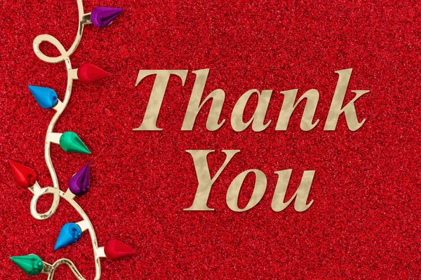 Thank You Message Christmas Lights Red Glitter Paper — Stock Photo, Image
