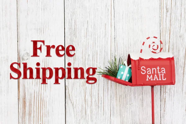 Free Shipping Message Christmas Santa Mailbox Weathered Wood — Stock Photo, Image
