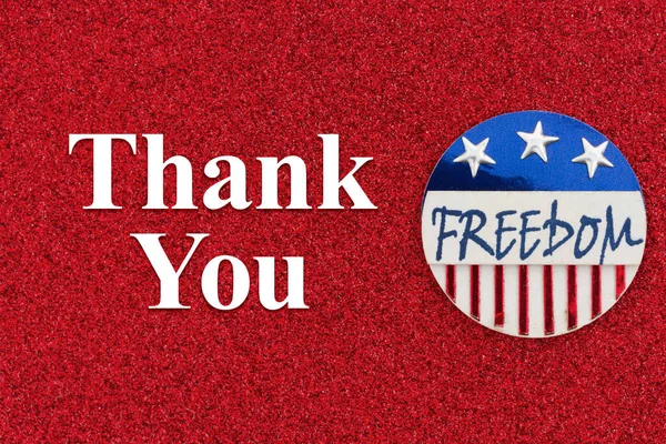 Messaggio Ringraziamento Con Pulsante Libertà Usa Rosso Bianco Blu — Foto Stock