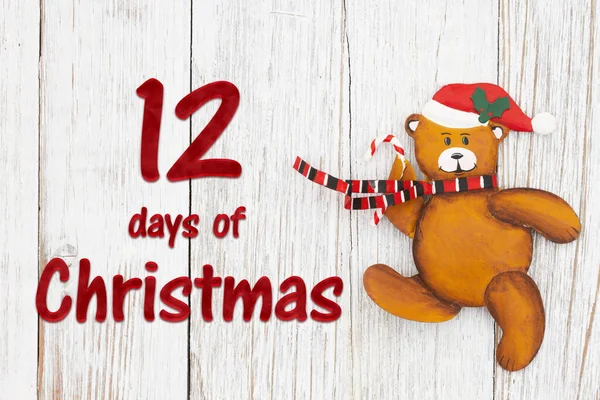 Days Christmas Sign Cute Santa Bear Weathered Wood — Stock fotografie