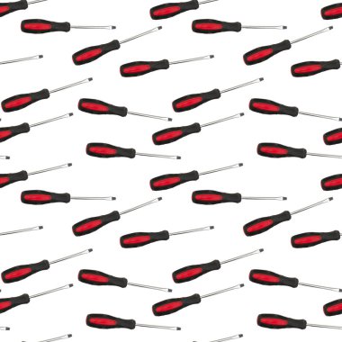 Pürüzsüz arkaplanda kırmızı tornavidalar var. Yapım ve onarım mesajınız için tekrarlanıyor.