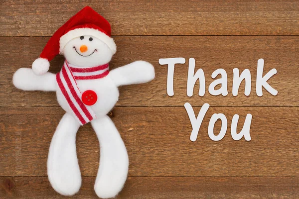 Σας Ευχαριστώ Μήνυμα Ένα Χαριτωμένο Χιονάνθρωπο Σάντα Ξεπερασμένο Ξύλο — Φωτογραφία Αρχείου