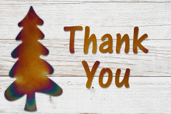 Dankesbotschaft Mit Weihnachtsbaum Auf Verwittertem Holz — Stockfoto