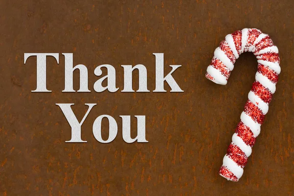 Thank You Holiday Message Candy Cane Weathered Rusting Metal — Stock Photo, Image