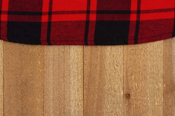 Rote Büffel Karierten Rand Material Urlaub Hintergrund Auf Verwittertem Holz — Stockfoto