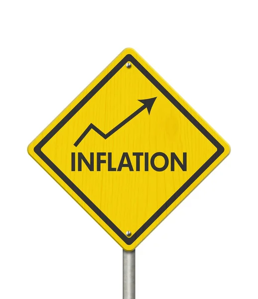 Inflaatio Keltainen Varoitus Tie Merkki Eristetty Valkoinen Varoitus Taloudellinen Viesti — kuvapankkivalokuva