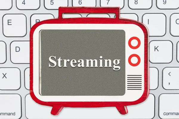 Streaming Message Retro Wood Television Computer Keyboard Your Watching Message — Fotografia de Stock