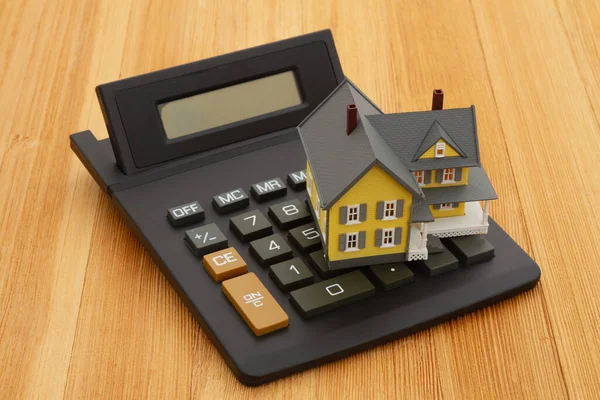 Mortgage Calculator House Calculator Wood Desk — Foto Stock