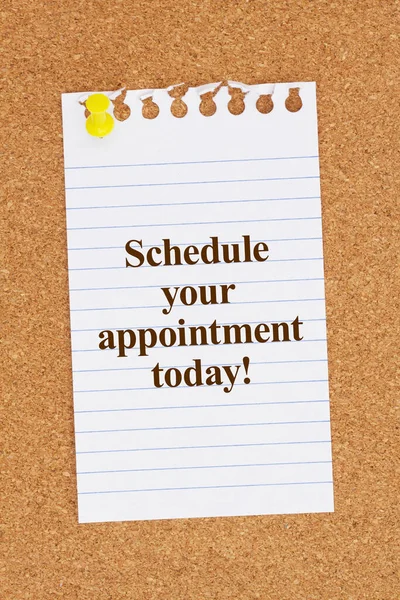 Schedule Your Appointment Today Message Ruled Paper Pushpin Corkboard — Stock Photo, Image