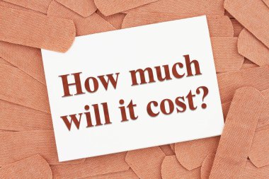 How much will it cost message on greeting card with lots of fabric adhesive band aids with for your medical or injury message