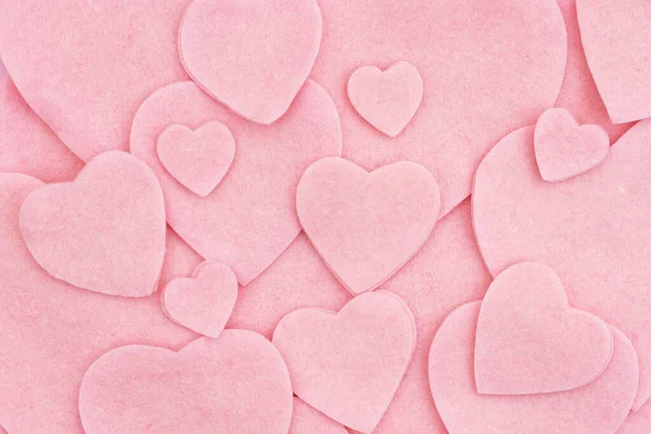 Lots Pink Felt Hearts Love Background Your Romance Dating Message — Stock Photo, Image