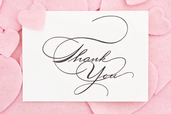 Thank You Greeting Card Lots Felt Pink Hearts Saying Thanks — Photo