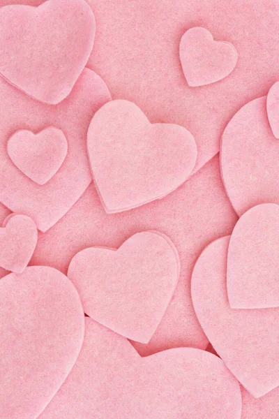 Lots Pink Felt Hearts Love Background Your Romance Dating Message — Stockfoto