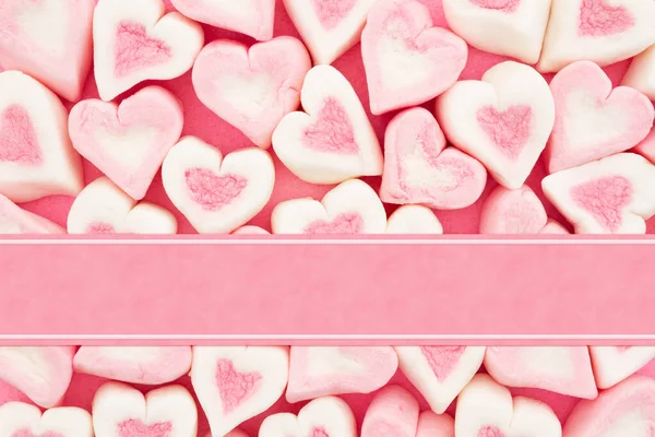 Ροζ Και Λευκό Καραμέλα Καρδιά Αγάπη Φόντο Κορδέλα Για Valentine — Φωτογραφία Αρχείου