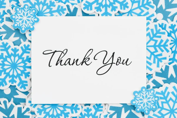 Thank you greeting card with blue snowflakes for winter thanks