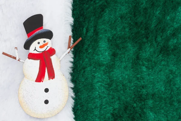 Snowman Green Fleece Material White Border Copy Space Your Winter — Stock Photo, Image