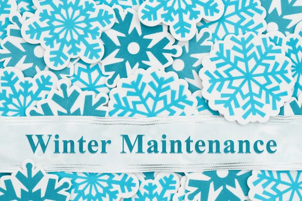 Komunikat Winter Maintenance Banerze Niebieskimi Płatkami Śniegu Dla Sezonowych Porad — Zdjęcie stockowe