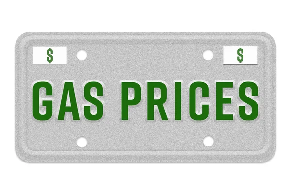 白で隔離された灰色のナンバープレート上のガス価格メッセージ — ストック写真