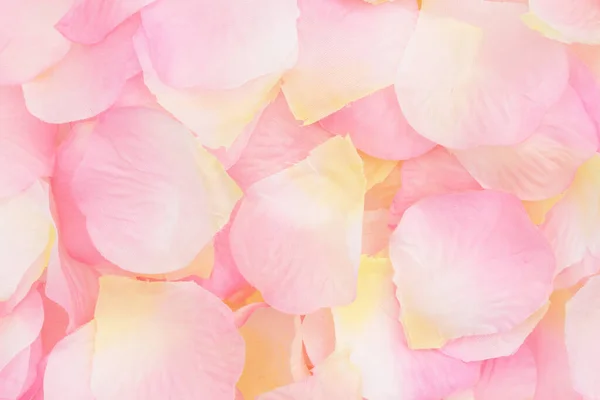 粉红和黄色玫瑰花瓣的爱情背景作为你情人节或结婚周年的礼物 — 图库照片