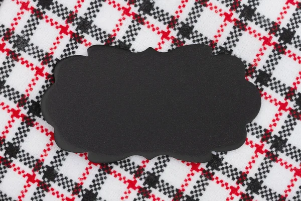 Κενό Chalkboard Label Μαύρο Κόκκινο Και Λευκό Καρό Υλικό Χώρο — Φωτογραφία Αρχείου